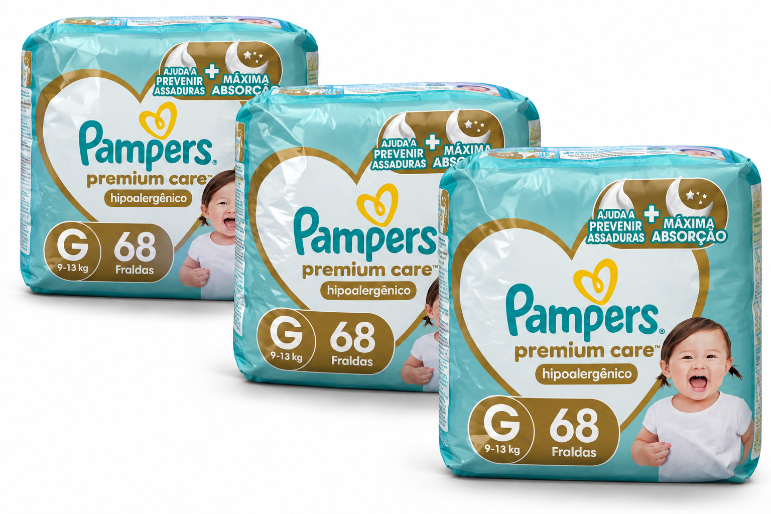 Fralda Pampers tamanho G com 68 unidades